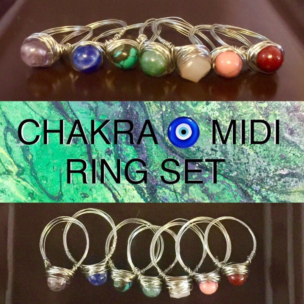 BNWT• MADE2ORDER 🧿 7 WIRE WRAP SEMI CHAKRA RINGS